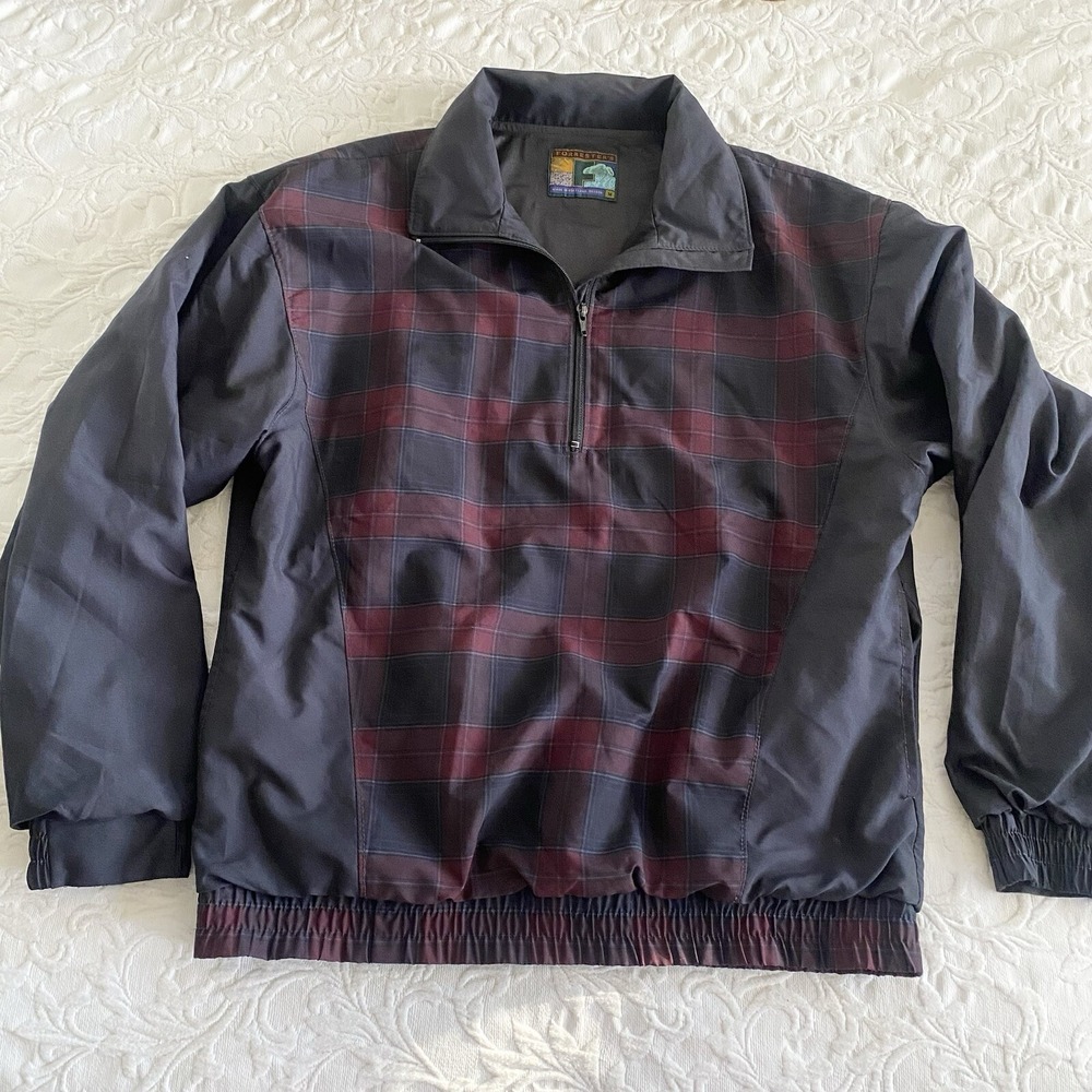 Forrester's Gore-Tex Jacket Men M‎ Black Burgundy Excellent Plaid 1/4 Zip USA